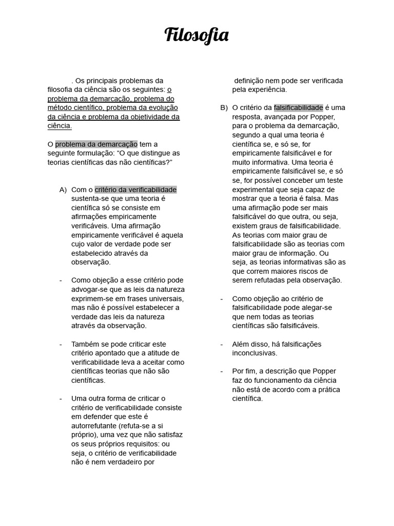 Filosofia Da Ciencia | PDF | Falsificabilidade | Teoria