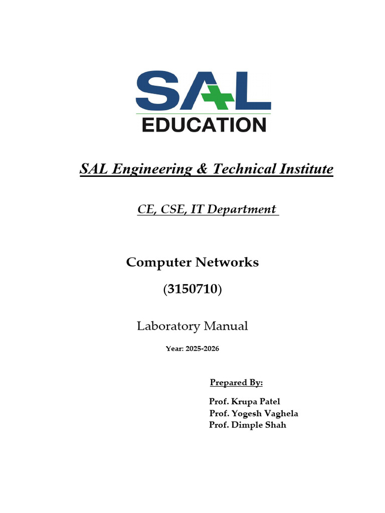 Computer Networks Lab Manual 2025-26 | PDF | Computer Network | Ip Address
