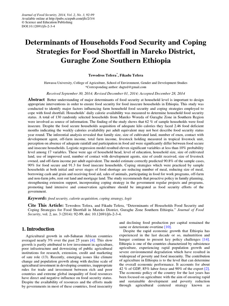 Food Security Determinants in Ethiopia | PDF | Food Security | Economic ...