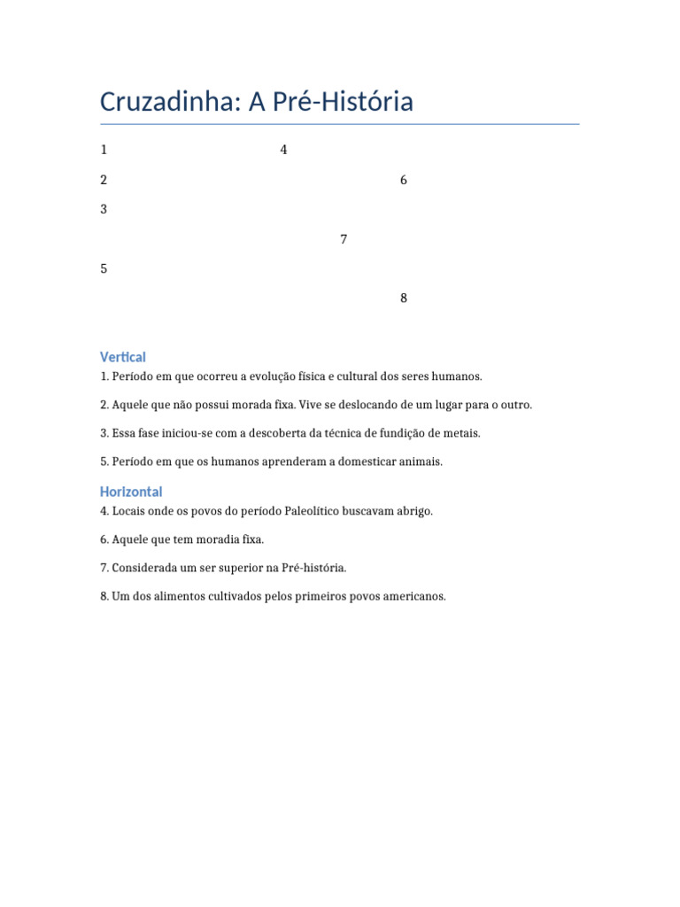 Cruzadinha sobre a Pré-História | PDF