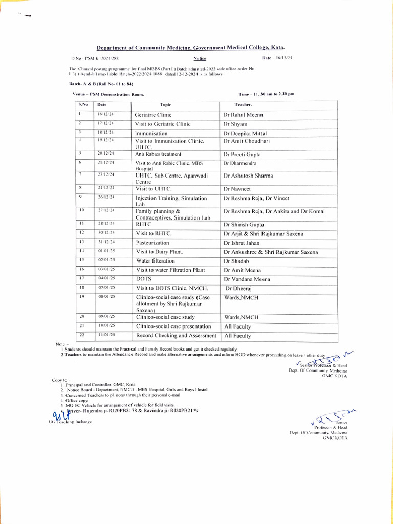 Clinical Posting Schedule for MBBS 2024 | PDF | Medical Education ...