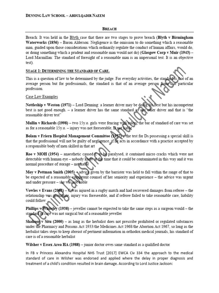 Understanding Breach of Duty in Negligence | PDF | Standard Of Care ...
