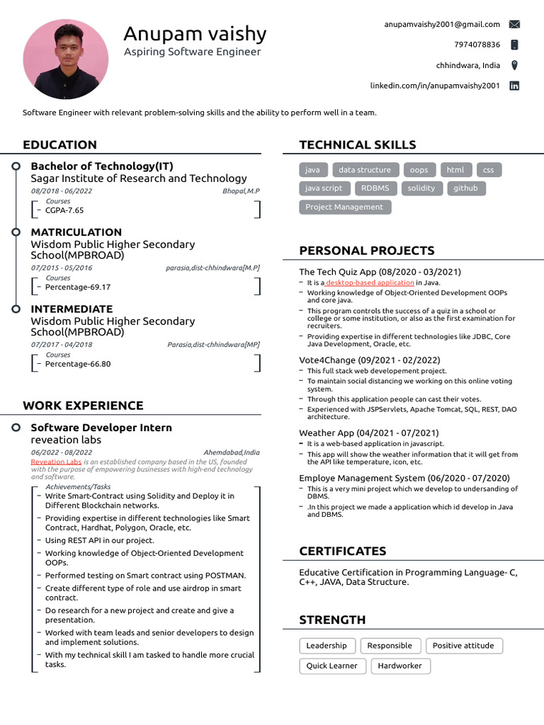 Aspiring Software Engineer Resume | PDF | Java (Programming Language ...
