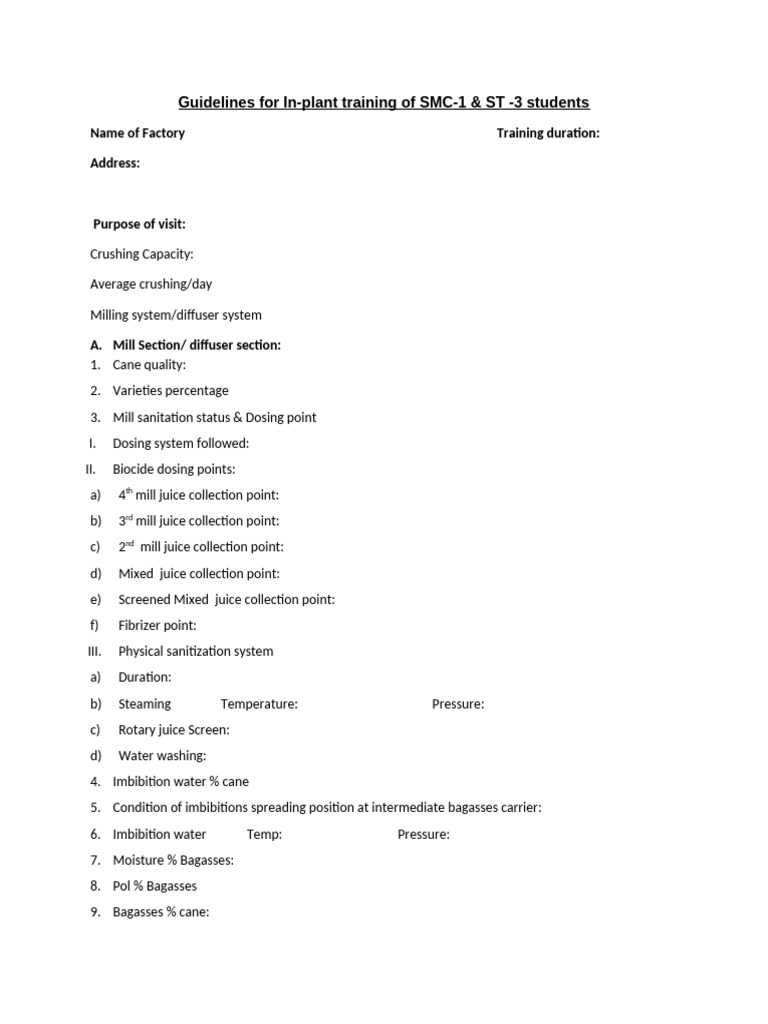 Guideline For Inplant Training 2 | PDF | Filtration | Lime (Material)