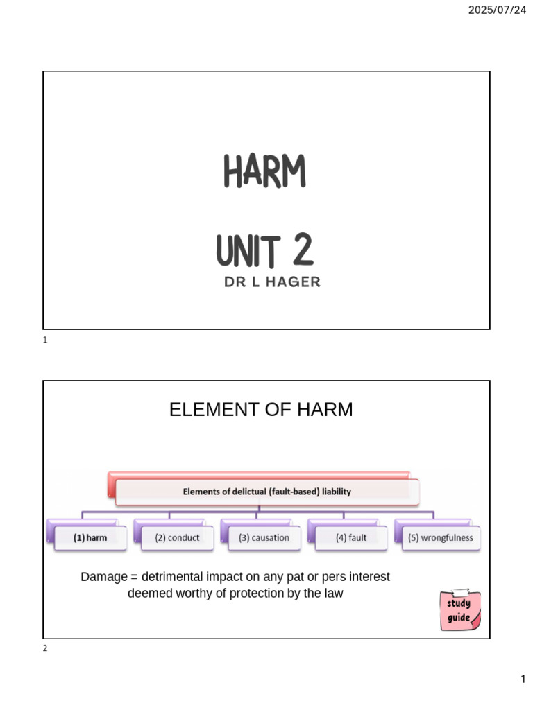 Elements of Harm in Delict Law Study Guide | PDF | Legal Concepts | Justice