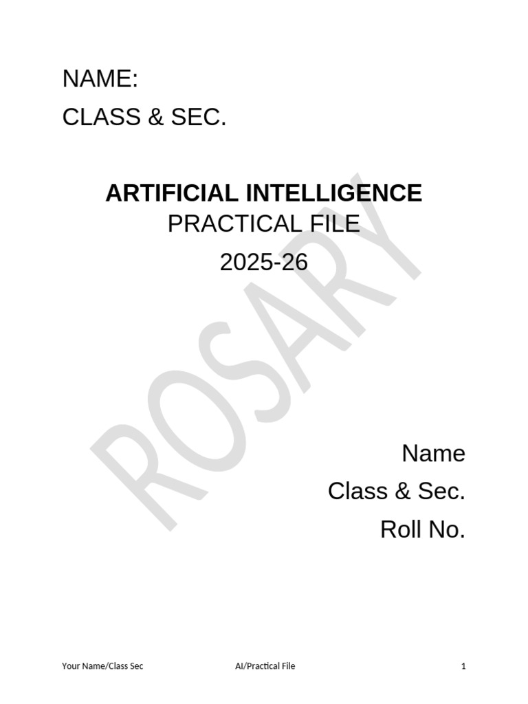 Class 9 AI Practical File 2025-26 | PDF | Area | Length