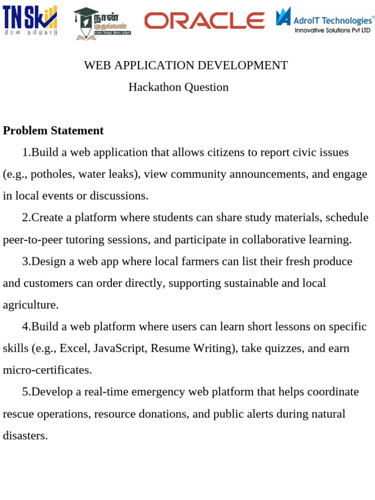Web Development Hackathon Challenges | PDF