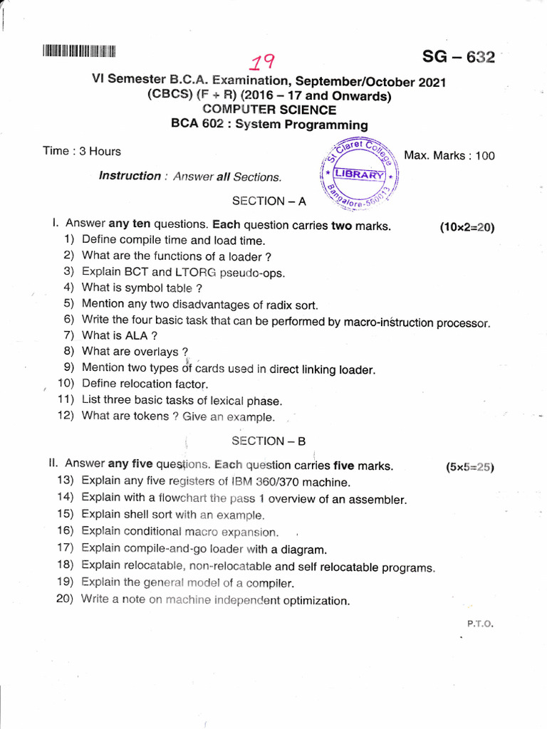 BCA System Programming Exam Sept 2021 | PDF | Assembly Language ...