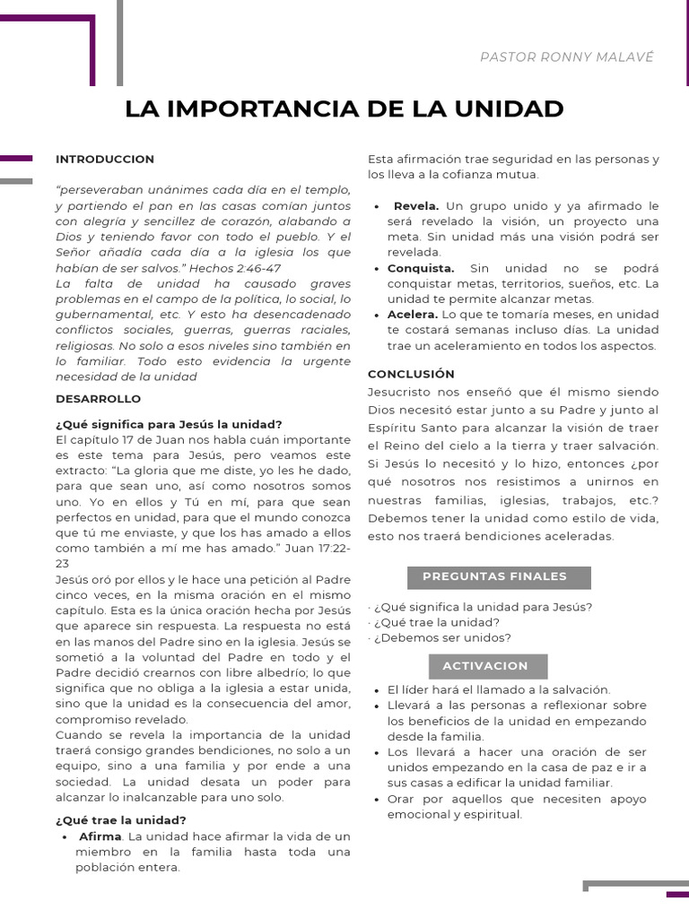 La Importancia de la Unidad en Cristo | PDF | Oración | Jesús