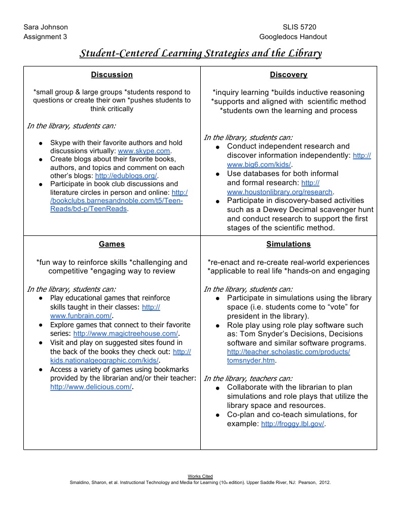 Johnson3 Student-Centeredlearninghandout | PDF | Educational Technology ...