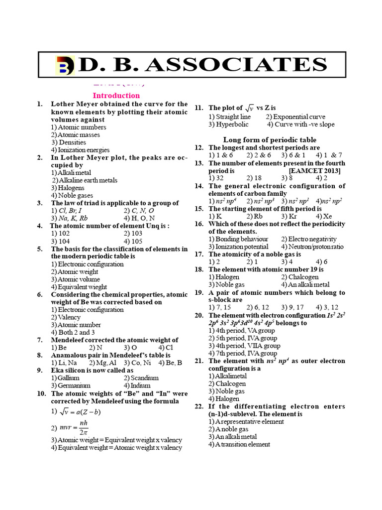 Periodic Table Concepts and Questions | PDF | Periodic Table | Ion