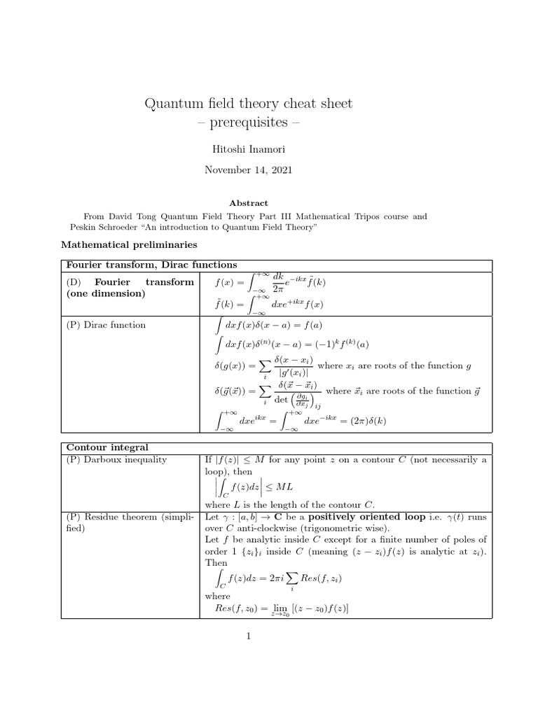 Quantum Field Theory Cheat Sheet Prerequ | PDF | Applied Mathematics ...