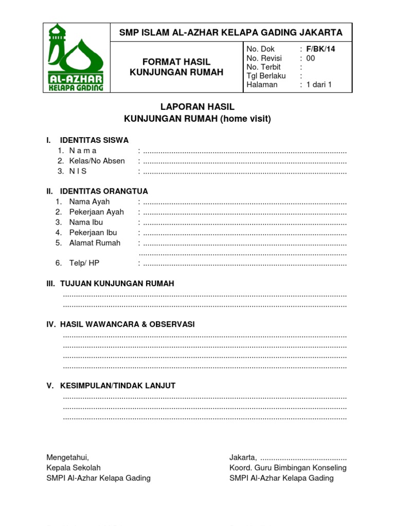 Contoh Laporan Kunjungan Rumah Paud