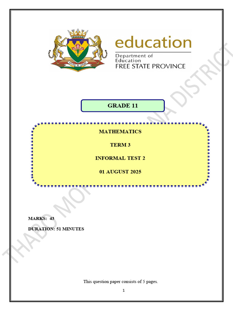 Grade 11 Term 3 Math Test 2025 | PDF | Perpendicular | Elementary Geometry
