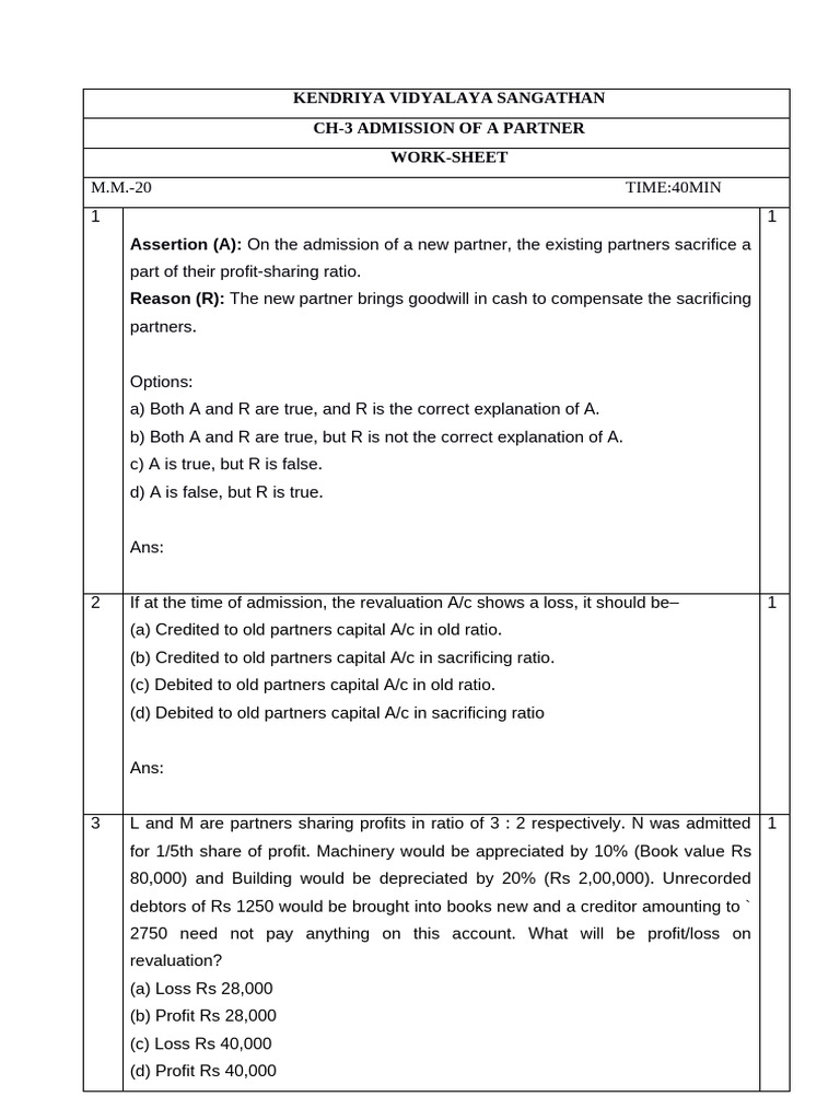 Journal Entry Questions for Partnership Admission | PDF | Bad Debt ...