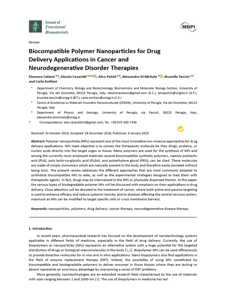 Biocompatible Polymer Nanoparticles in Drug Delivery | PDF ...
