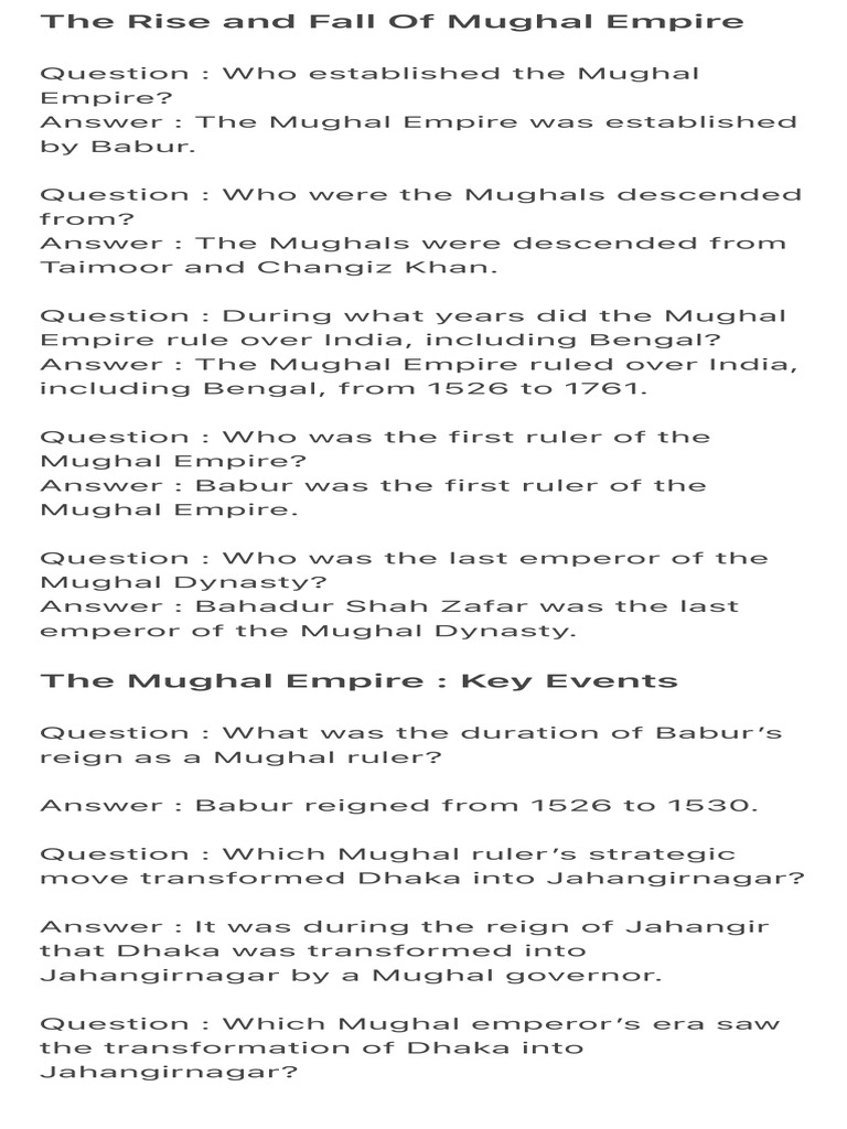 Rise and Fall of the Mughal Empire | PDF | Mughal Empire | Bengal