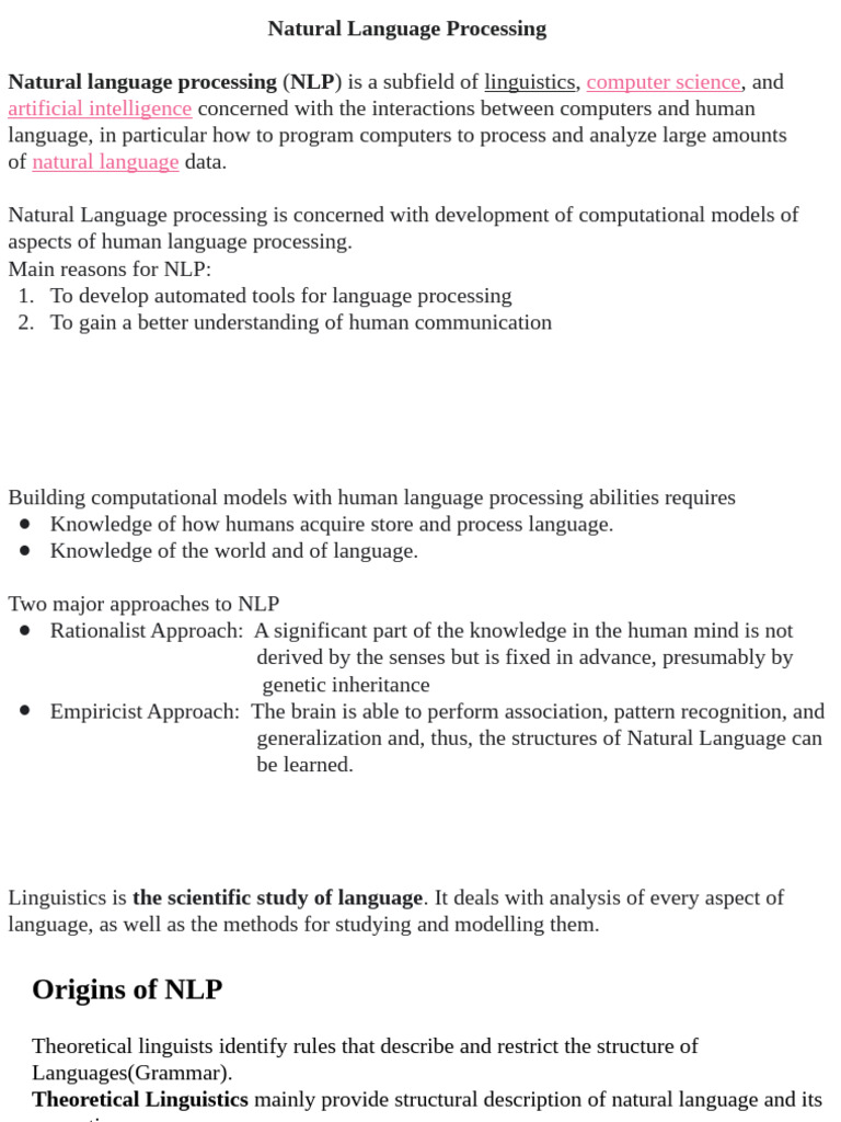 CH 1 Introduction To NLP | PDF | Semantics | Linguistics