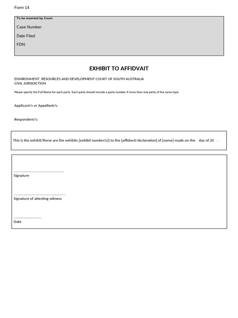 South Australia Court Exhibit Form 14 | PDF