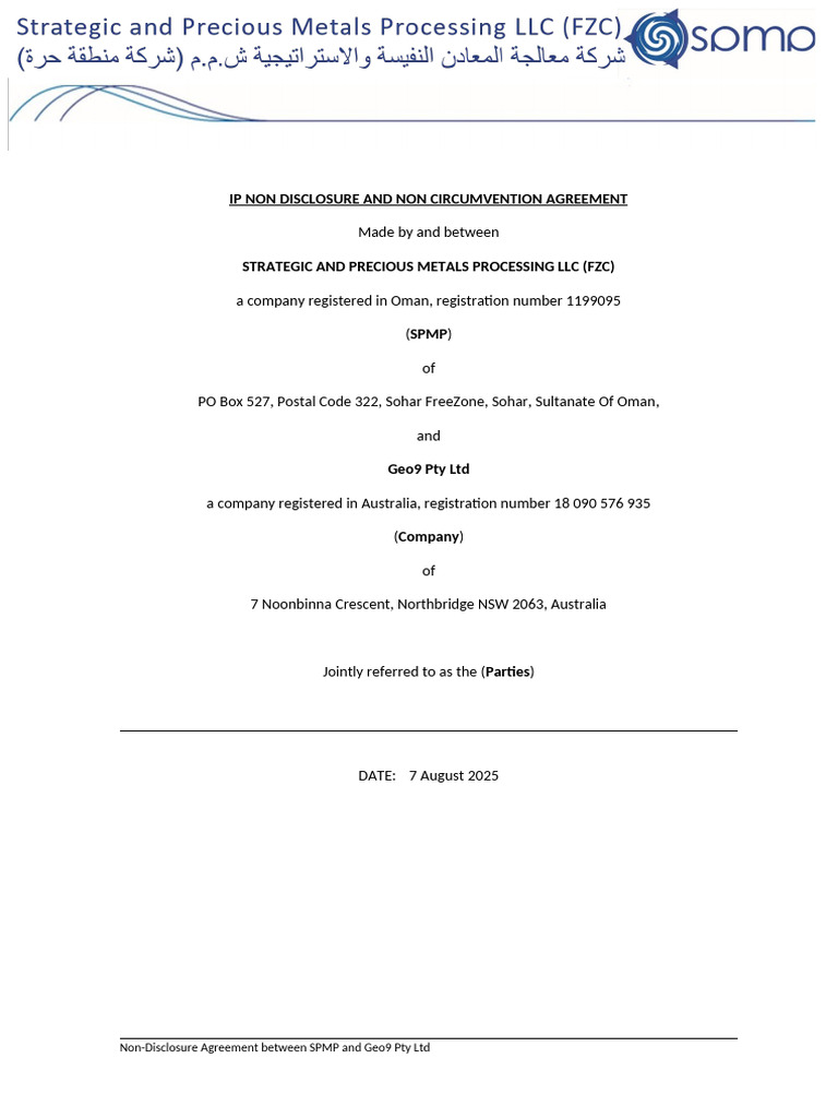 NDA Template for SPMP and Geo9 | PDF | Patent | Non Disclosure Agreement