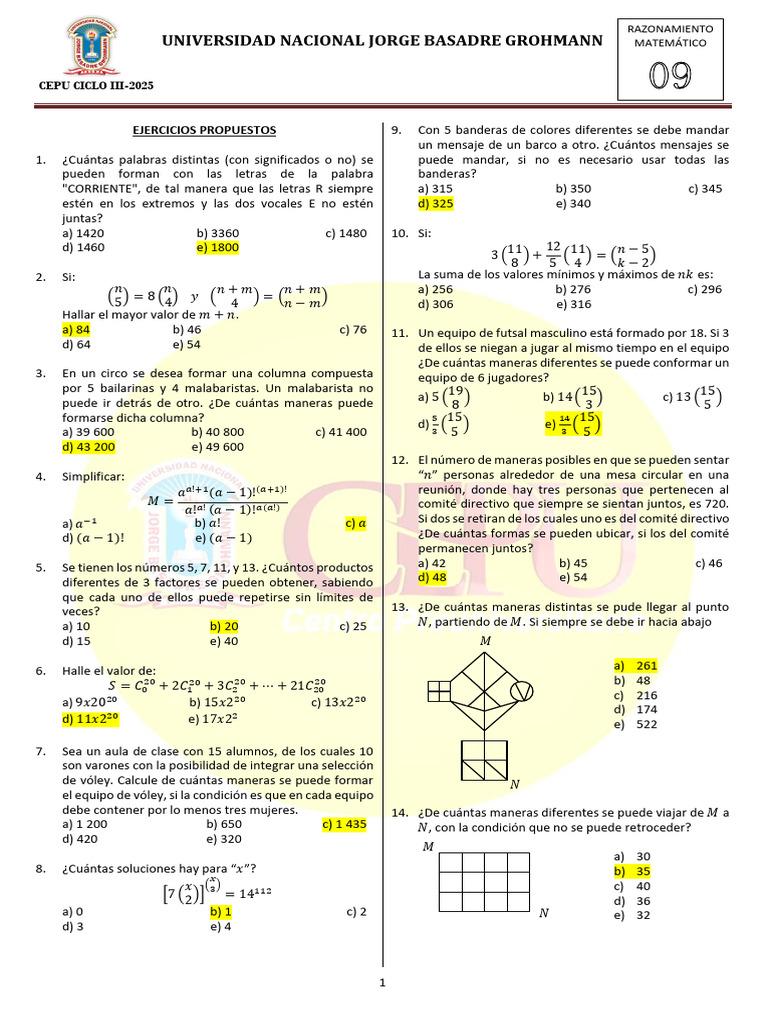 Ejercicios de Análisis Combinatorio y Probabilidades | PDF ...