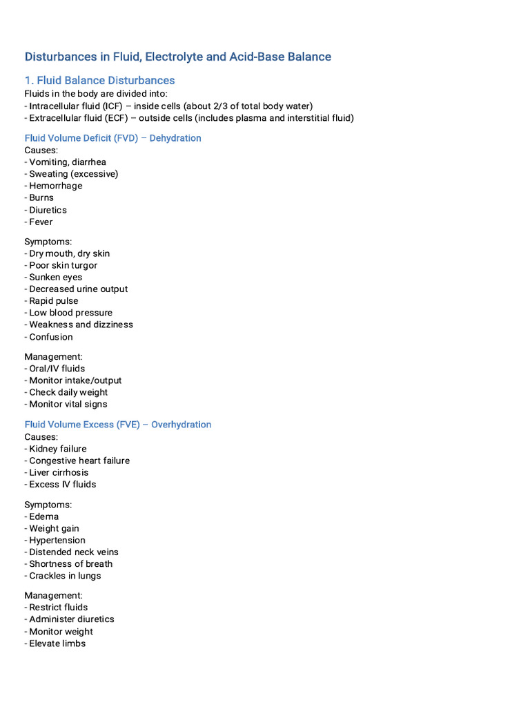 Fluid and Electrolyte Imbalances Guide | PDF | Dehydration | Electrolyte