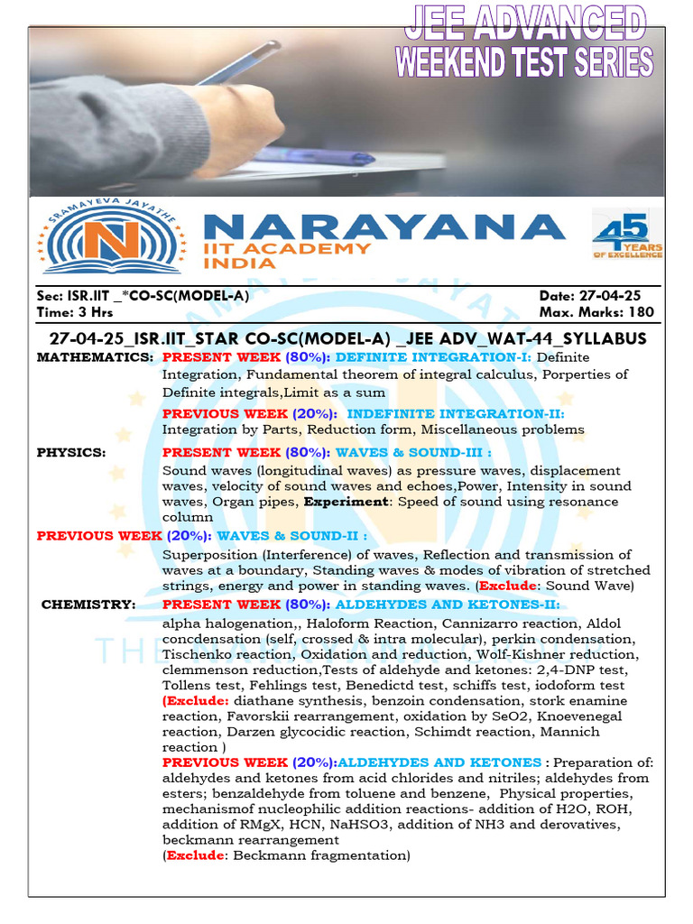 JEE Advanced 2025 Model Test Paper | PDF | Waves | Sound
