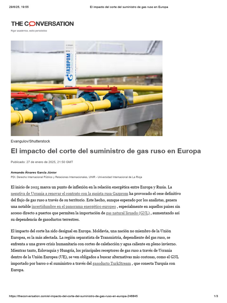El Impacto Del Corte Del Suministro de Gas Ruso en Europa | PDF ...