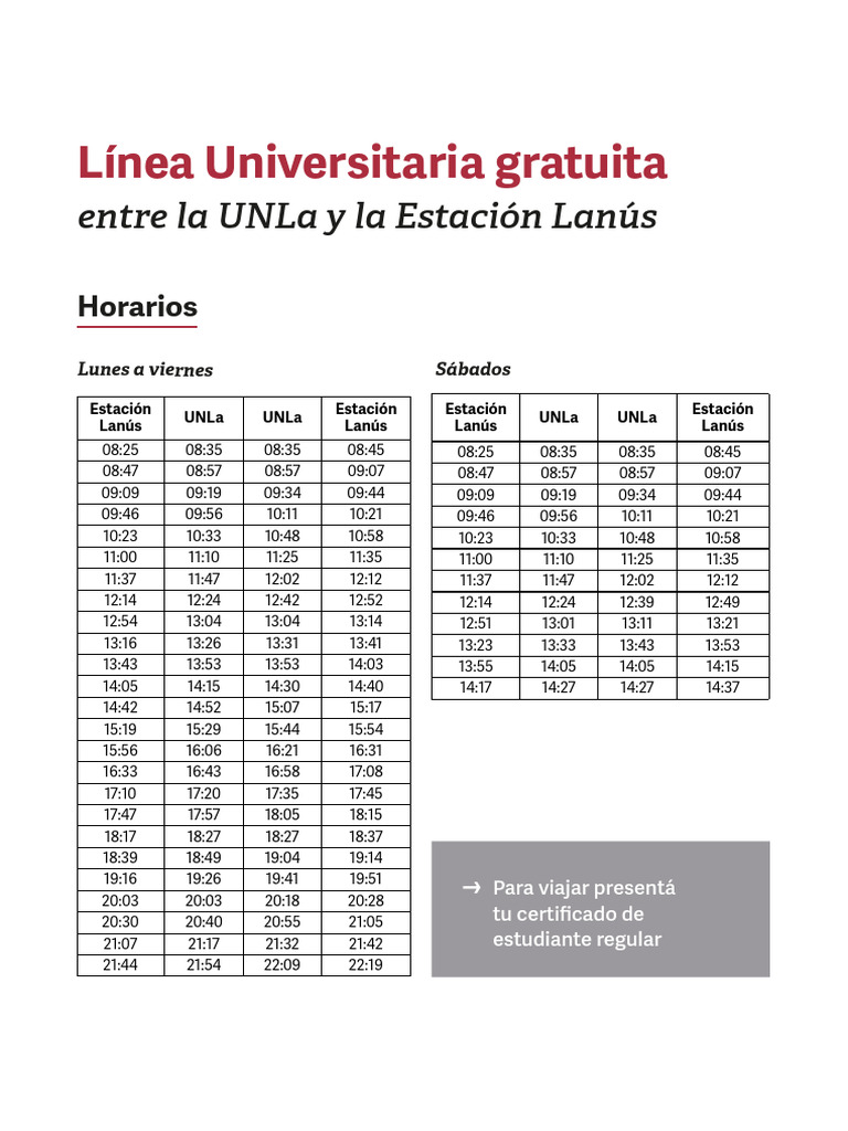 Horários da Linha Universitária UNLa | PDF