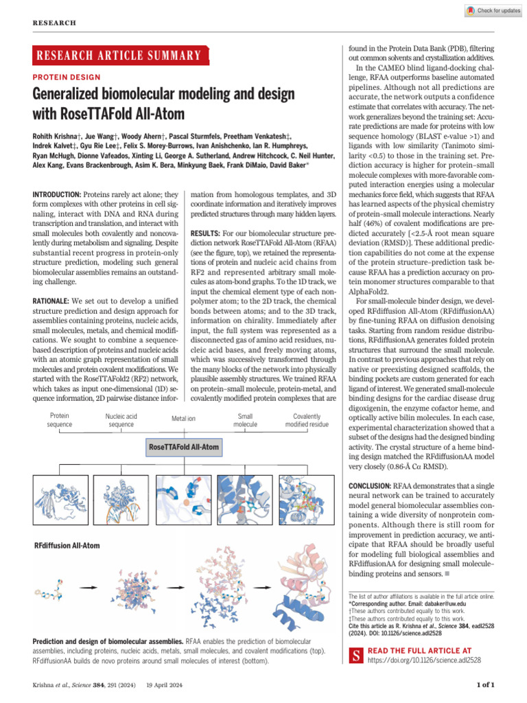 Generalized Biomolecular Modeling and Design With RoseTTAFold All-Atom ...