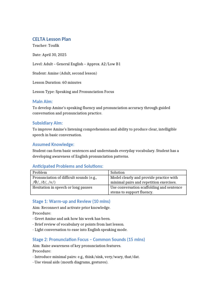 Speaking Fluency Lesson Plan | PDF | Fluency | Reading Comprehension