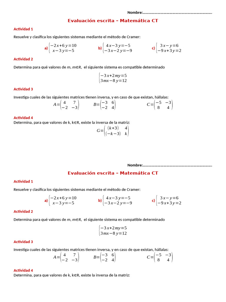 Evaluación de Sistemas y Matrices Matemáticas | PDF | Análisis ...