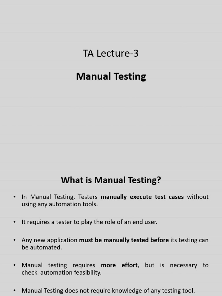 Manual Testing Overview and Techniques | PDF | Software Testing | Unit ...