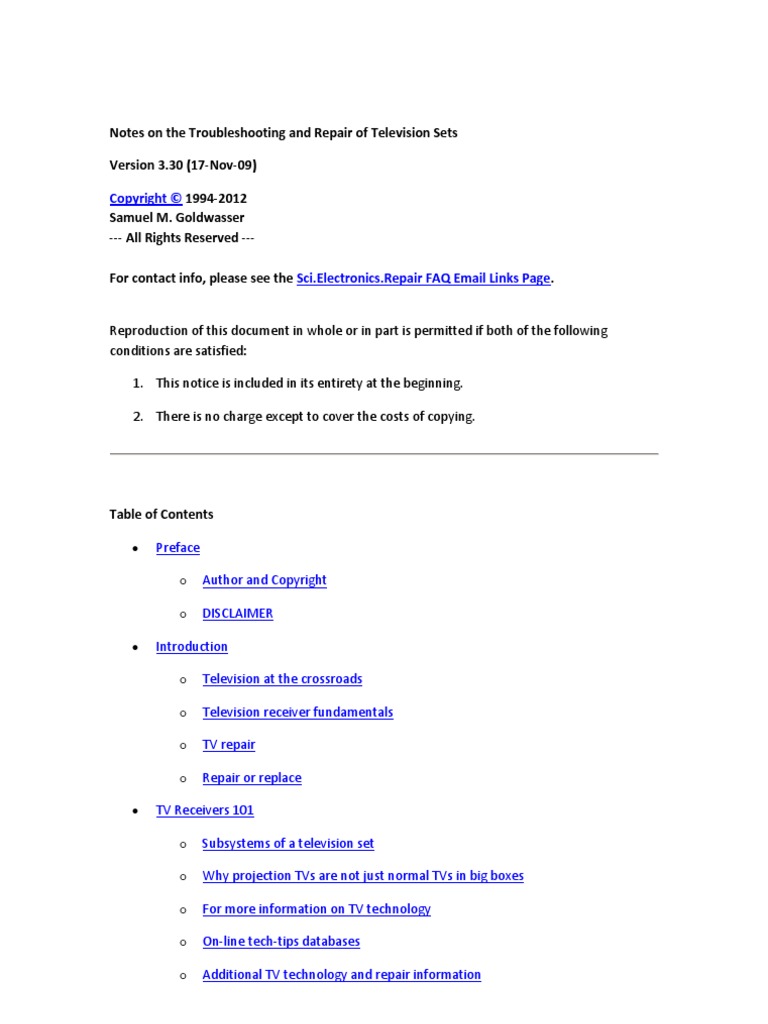 Notes on the Troubleshooting and Repair of Television Sets | Cathode Ray  Tube | Digital Television