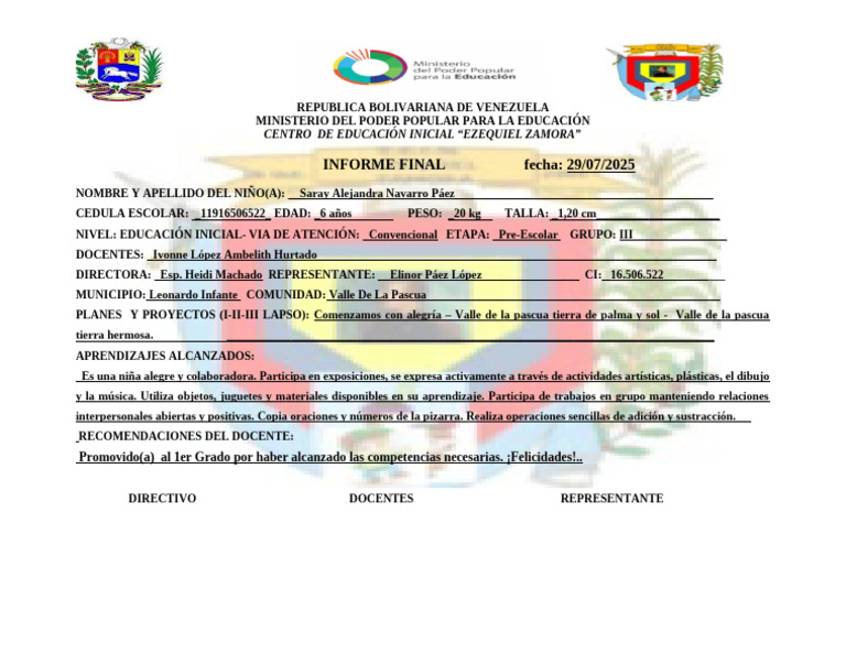 Informe Final de Educación Inicial 2025 | PDF