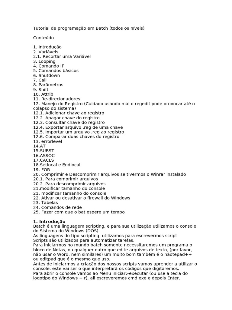 Tutorial Completo de Programação em Batch | PDF | Linguagem de script ...