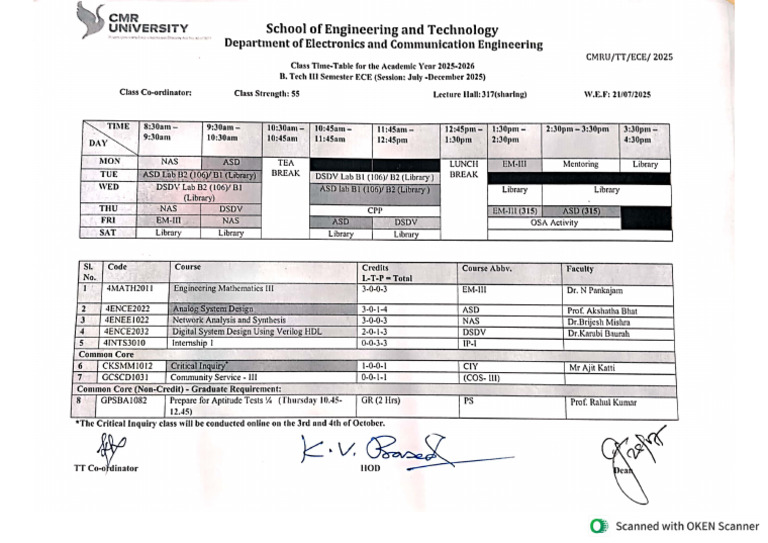3rd Sem Ece - 2025 Odd | PDF