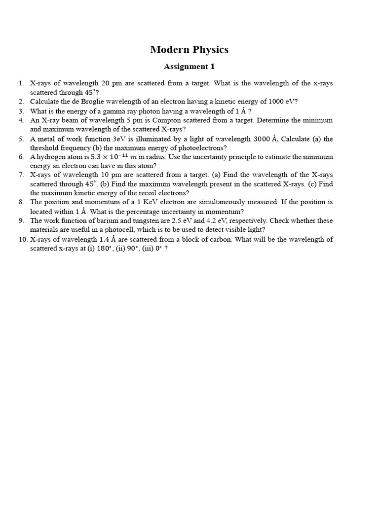 Modern Physics Assignment Solutions | PDF