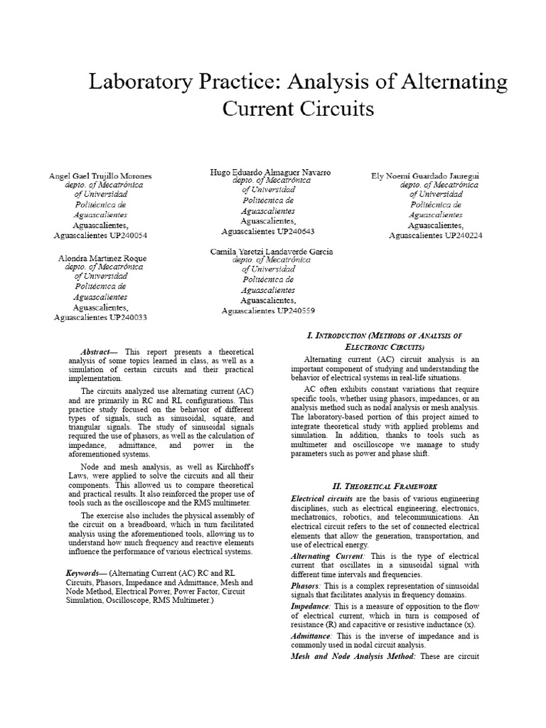 AC Circuit Analysis and Simulation Study | PDF | Electrical Impedance ...