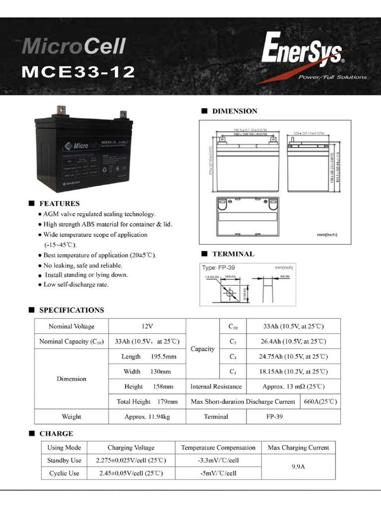 Microcell 12v 33ah - Hoja de Datos | PDF