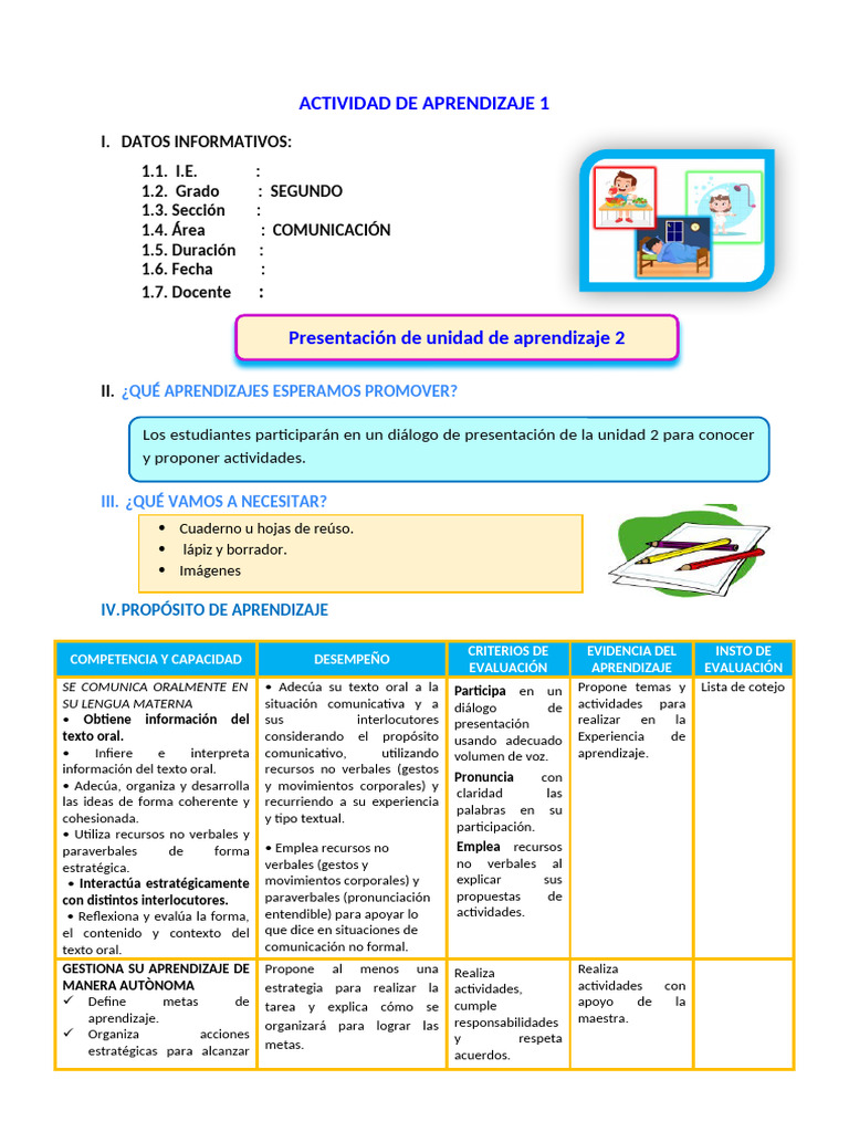 D1 A1 SESION COM. Presentación de Unidad de Aprendizaje 2 | PDF ...