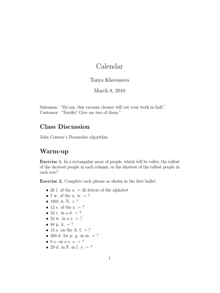 Math Puzzles and Exercises Calendar | PDF