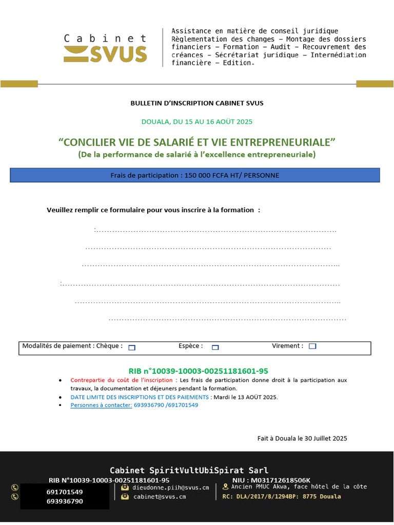 Inscription Formation Douala 2025 | PDF