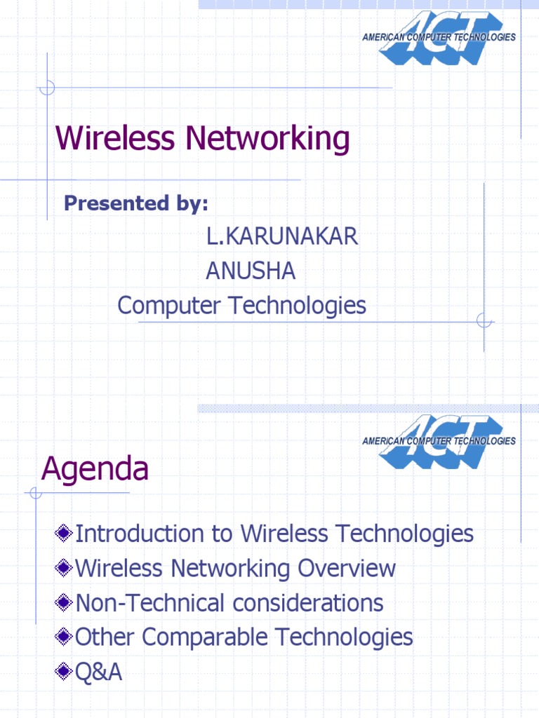 Wireless Networking: L.Karunakar Anusha Computer Technologies | PDF ...