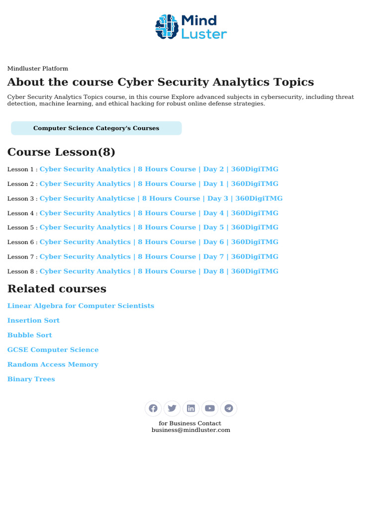 Cyber Security Analytics Topics Course Content | PDF