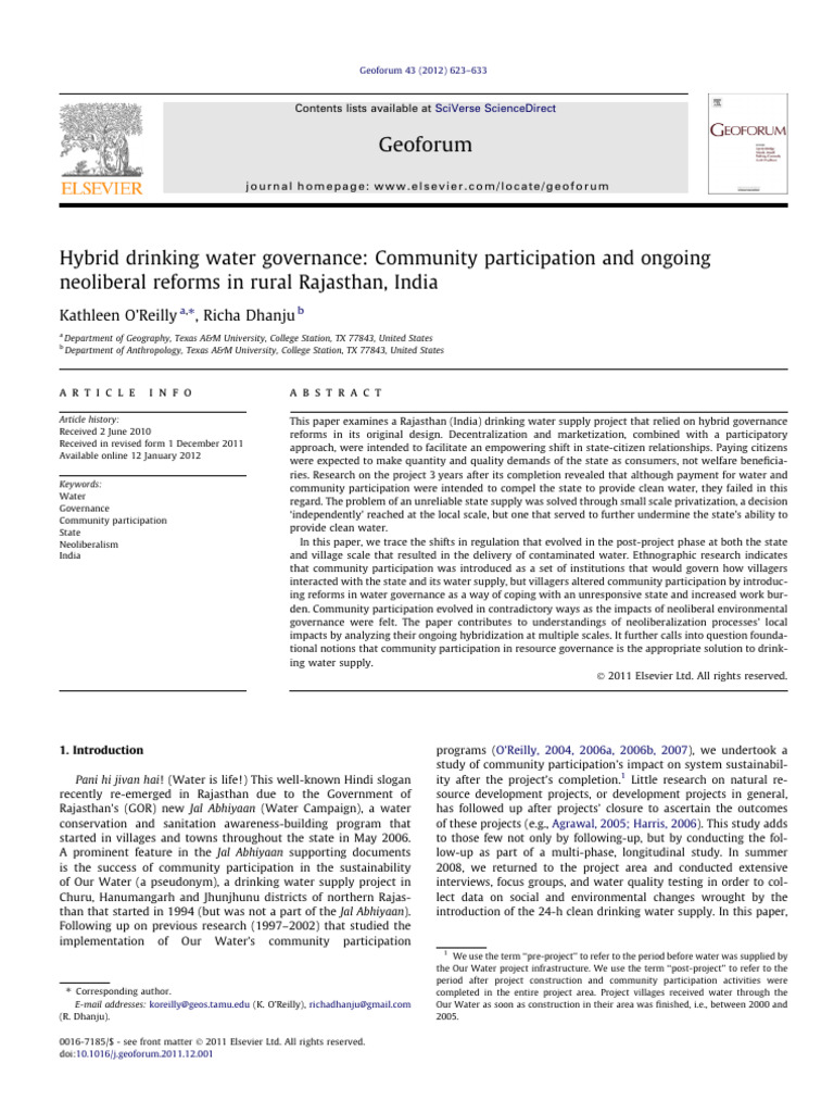Rajasthan Water Governance and Community Participation | PDF | Drinking ...