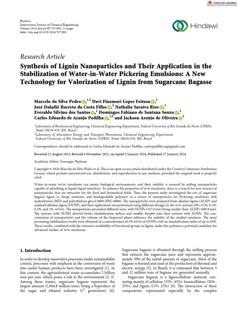 Synthesis of Lignin Nanoparticles and Their Application in The | PDF ...