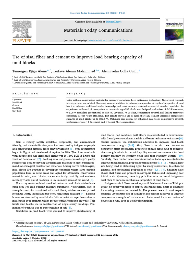 Enhancing Mud Blocks with Sisal Fiber | PDF | Strength Of Materials ...