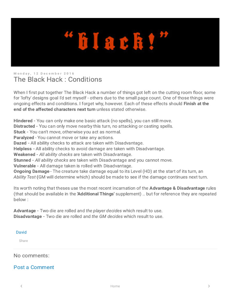 The Black Hack: Status Effects Explained | PDF