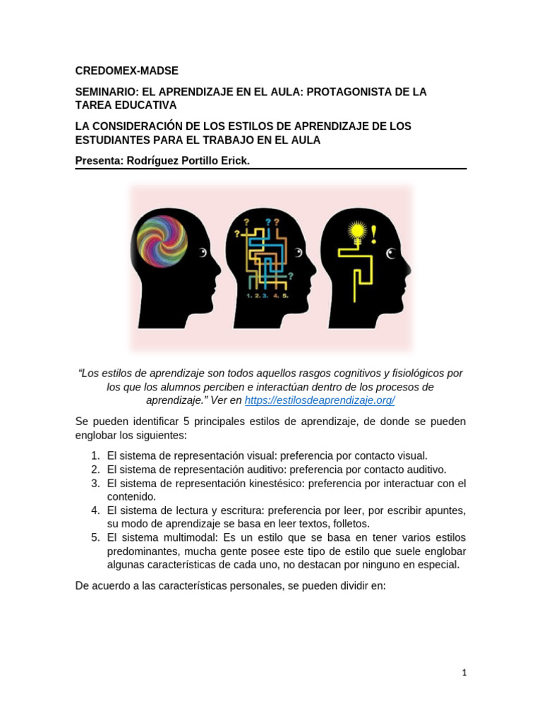 Estilos de Aprendizaje en el Aula | PDF | Aprendizaje | Aprendiendo estilos